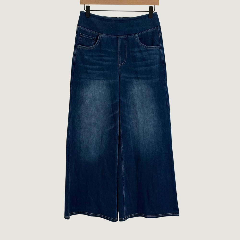 Halara Flex Wide Leg Jeans Women M Extra Petite Blue Pull On Hi Rise Baggy Denim